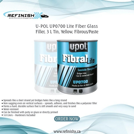 U-POL UP0700 Lite Fiber Glass Filler, 3 L Tin, Yellow, Fibrous/Paste - refinishx.ca