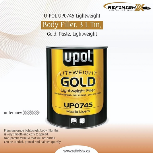 U-POL UP0745 Lightweight Body Filler, 3 L Tin, Gold, Paste, Lightweight - refinishx.ca