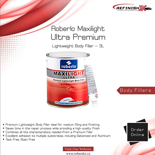 Roberlo Maxilight Ultra Premium Lightweight Body Filler - 3L - refinishx.ca