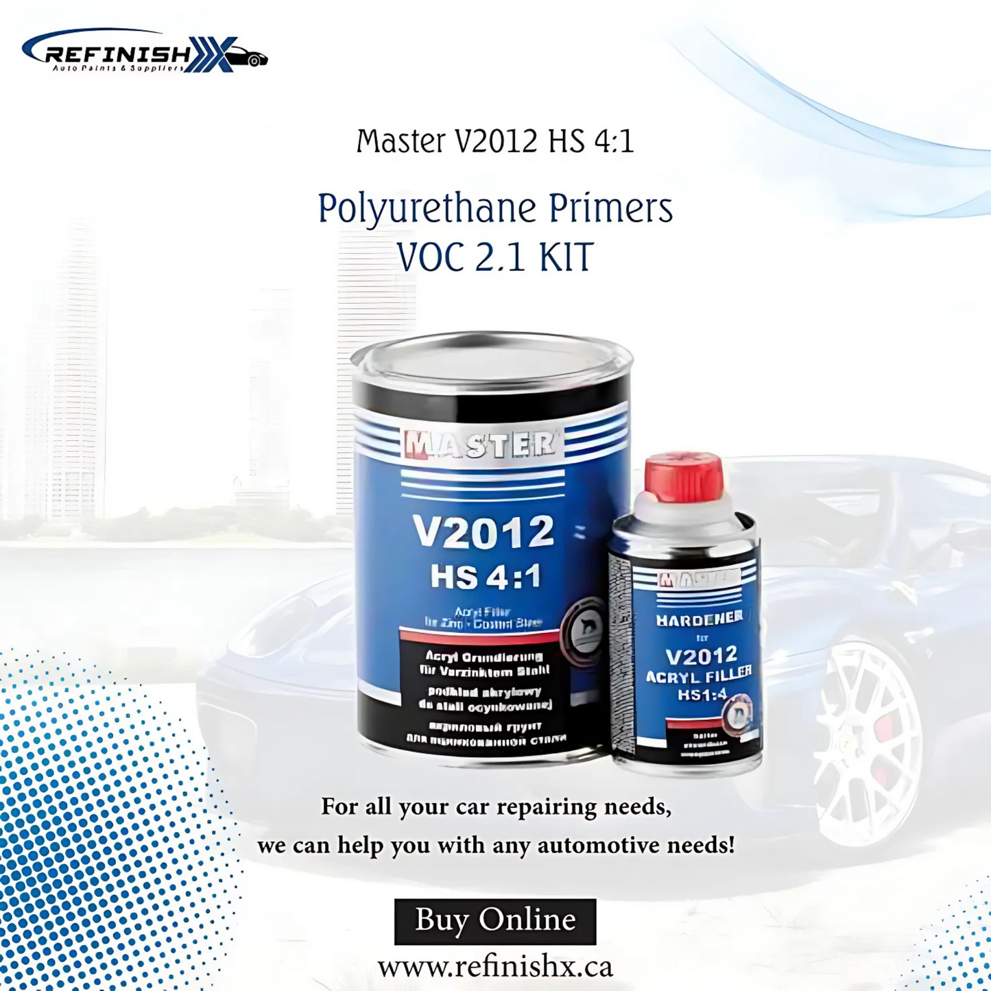 Master V2012 HS 4:1 Polyurethane Primers VOC 2.1 KIT - refinishx.ca