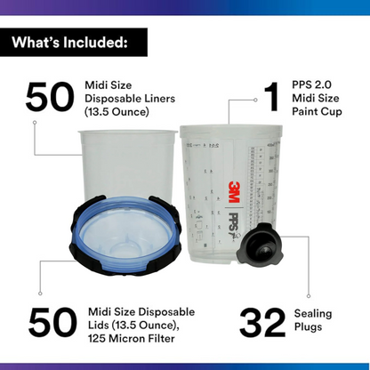 3M 26312 PPS 2.0 Spray Gun Cup, Lids and Liners Kit, 125-Micron Filter, Standard, 22 Ounces