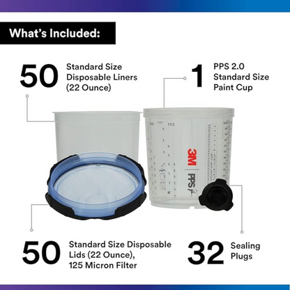 3M 26301 PPS 2.0 Spray Gun Cup, Lids and Liners Kit, 125-Micron Filter, Standard, 22 Ounces